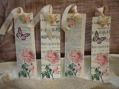 Bookmarks / Hanging Tags Vintage French Roses / Butterflies With Fabric Rose (4)