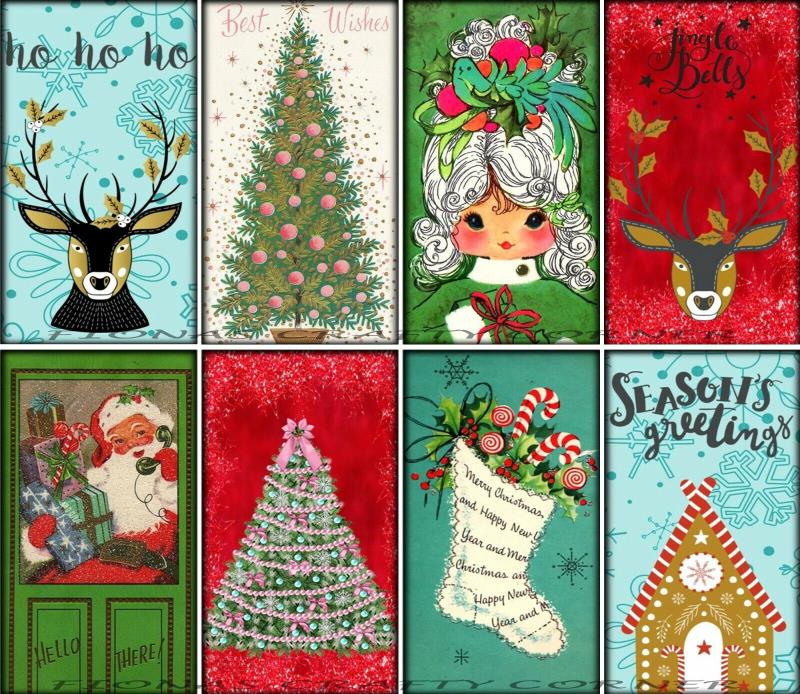 8 CHRISTMAS RETRO TREE JINGLE BELLS HANG / GIFT TAGS FOR SCRAPBOOK PAGES (107)