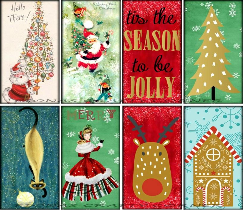 8 CHRISTMAS RETRO TREE JINGLE BELLS HANG / GIFT TAGS FOR SCRAPBOOK PAGES (106)