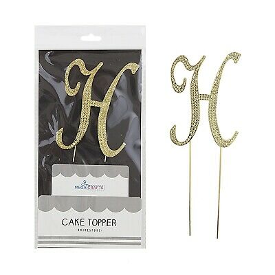 Mega Crafts Sparkly Gold Rhinestone Letter H Cake Topper Decoration |