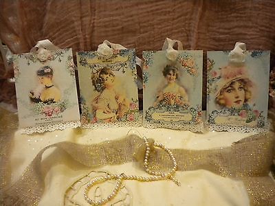 Hanging / Gift Tags Beautiful Shabby Vintage Women with Lace and Fabric Rose (4)