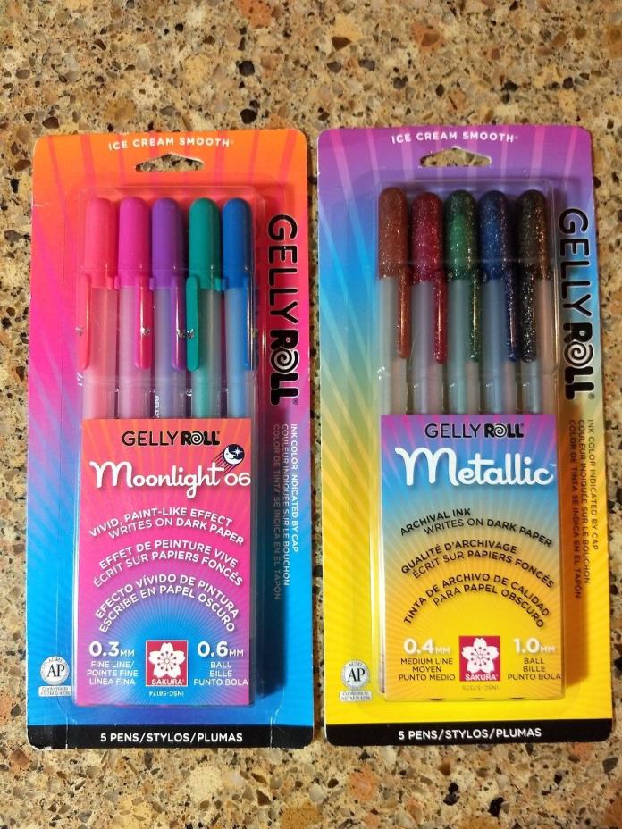 Sakura Gelly Roll Moonlight and Metallic Gel Ink 2 Packs of 5 Pens 58174 & 57375