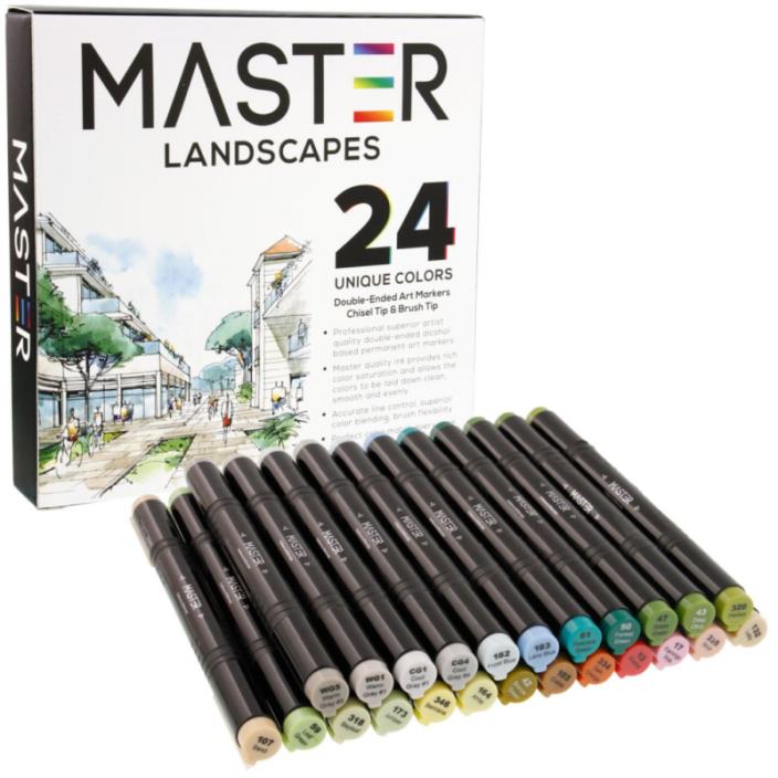 24 Color Master Markers Landscape Tones Dual Tip Set - Double-Ended Art Markers
