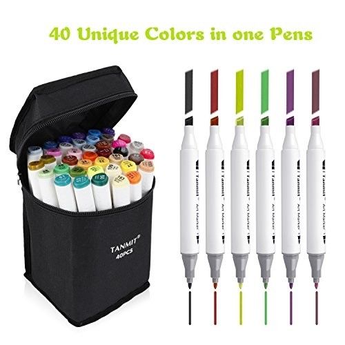 40 Color Dual Tips Art Markers, Permanent Marker Highlighter Pens with Case