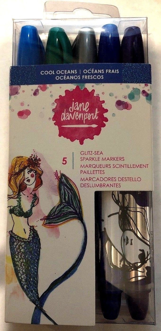 Jane Davenport 5 Cool Oceans Glitz-Sea Sparkle Markers Silver Mermaid colors