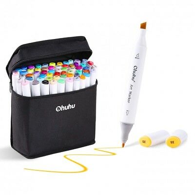 Ohuhu Markers Dual Tips Permanent Highlighters 80 Colors Carrying Case Sketching