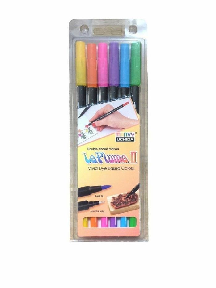 Marvy 1122-6F Le Plume II Double Ended Markers BRIGHT SET - 2626