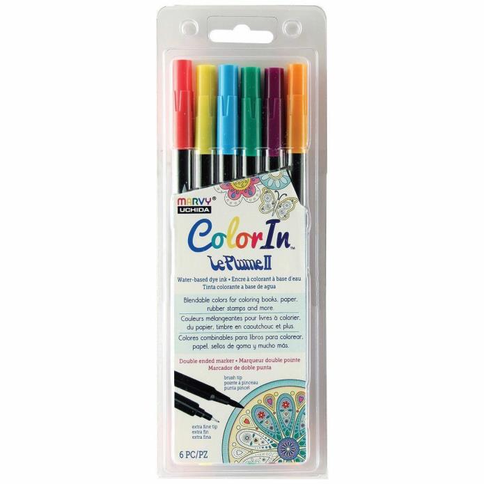 Uchida Color In Double-Ended Markers - 6 Primary Colors - Water Based - 3776