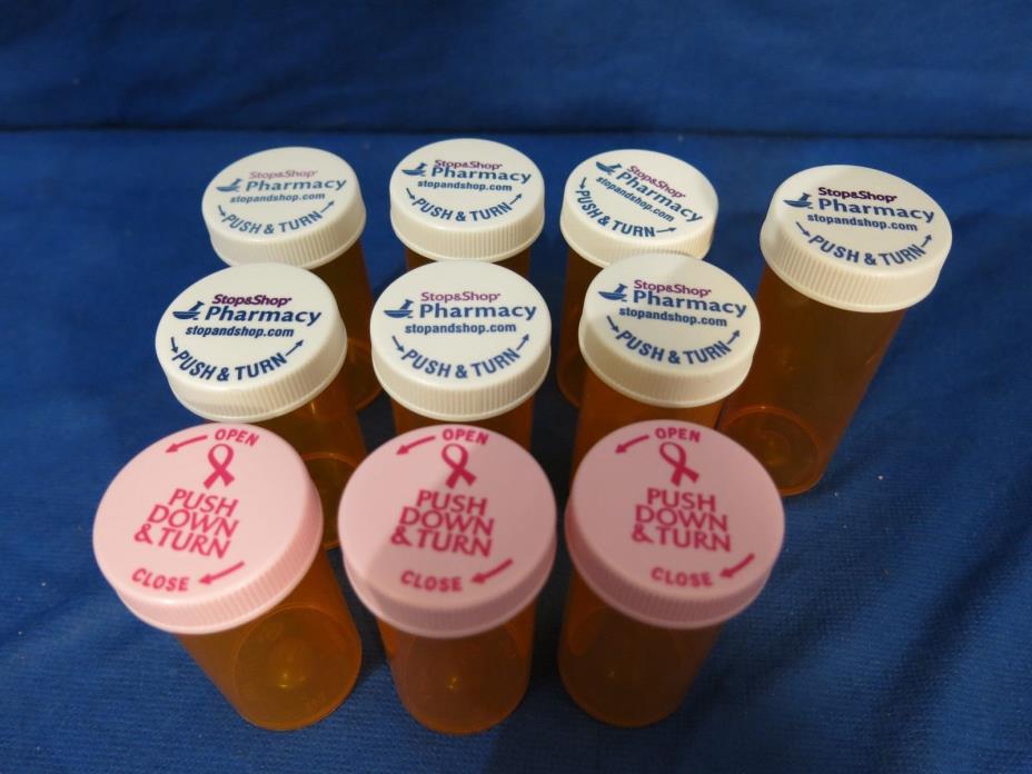 10 RX Prescription Drug Pill Medicine Bottle Craft Empty Plastic Amber Standard