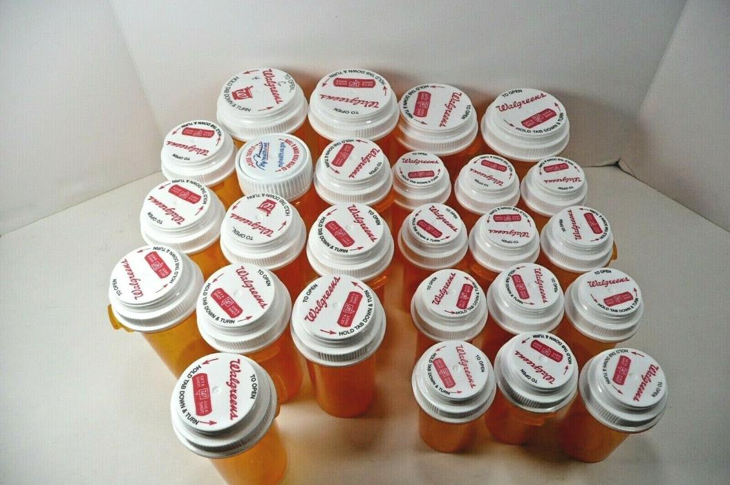 Prescription Bottle Pharmacy MIXED Lot Of 26 Empty Amber Plastic w/lids
