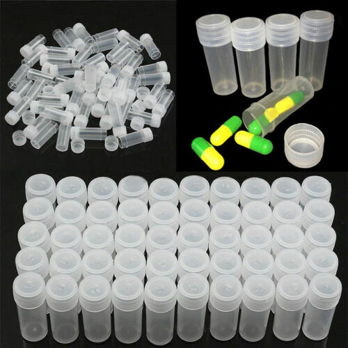 100Pcs 5ml Test Tubes Vials Sample Plastic Container Powder Cap Bottles US P0Y5R