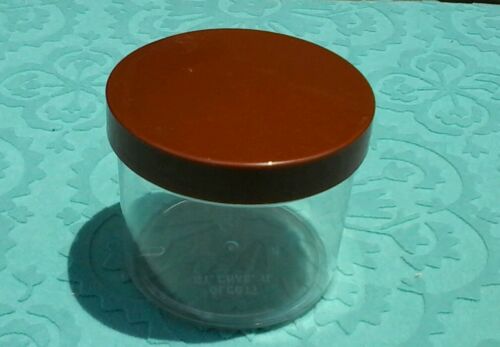 225 each 6oz. Clear Plastic Round Wide-Mouth Jars with brown cap 70mm wide