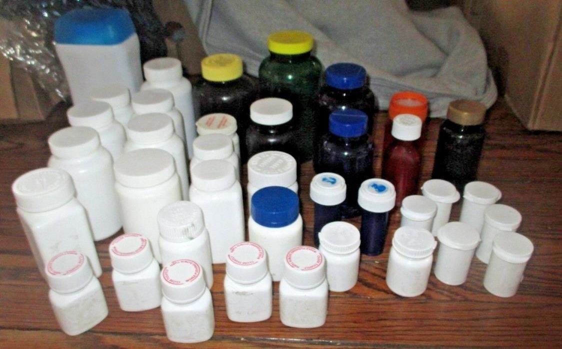 Lot 40 Assorted Sizes Colors Pill Prescription Bottles  Novelty / Arts / Craft