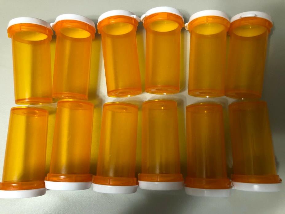 Lot of 12 Prescription Rx Medicine Bottle Pharmacy Amber Plastic SafetyTop Empty