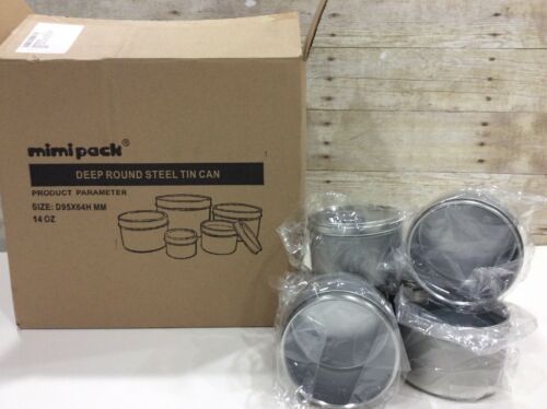 24 Pack Mimi Pack 14 oz Deep Round Steel Clear Window Top Tin Cans Lid New