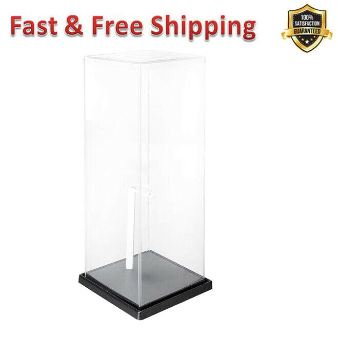 Display Case Adjustable White Metal Stand Flexible Clear Plastic Side Black Base