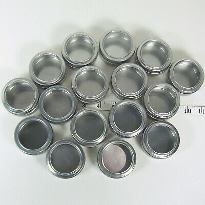 Lot 16 Round Metal Tins Slip On Lids Clear View Tops Storage Containers 2oz