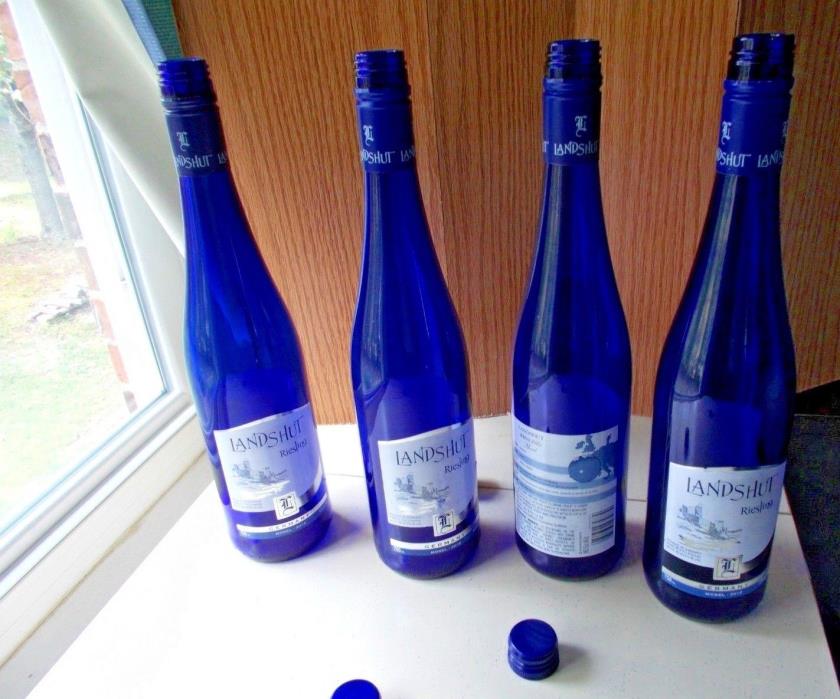 5 Empty Blue Wine Bottles 13