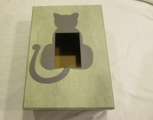 CAT decorated storage box File box Records storage 13x9x4 with lid Cutout hole