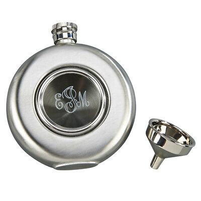 BRUSHED ROUND FLASK W/ GLASS FRONT, SS 4