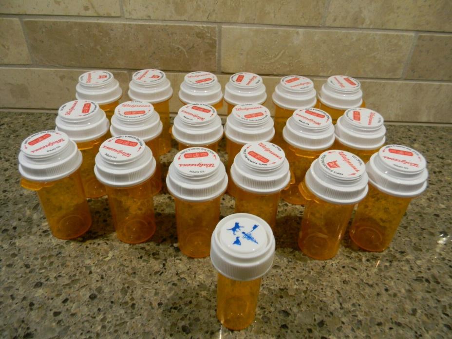 Lot of 19 Empty Plastic Amber RX Pill Prescription Used Medicine Bottles