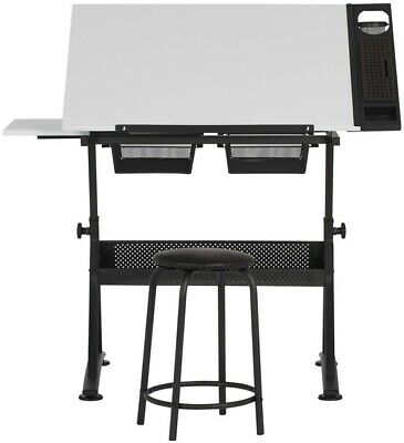 Offex Fusion Craft Center With 24' Tray And Stool - Charcoal / White