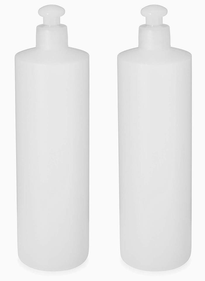 2 Pack Refillable 16 Ounce HDPE Squeeze Bottles With Push/Pull Button Top