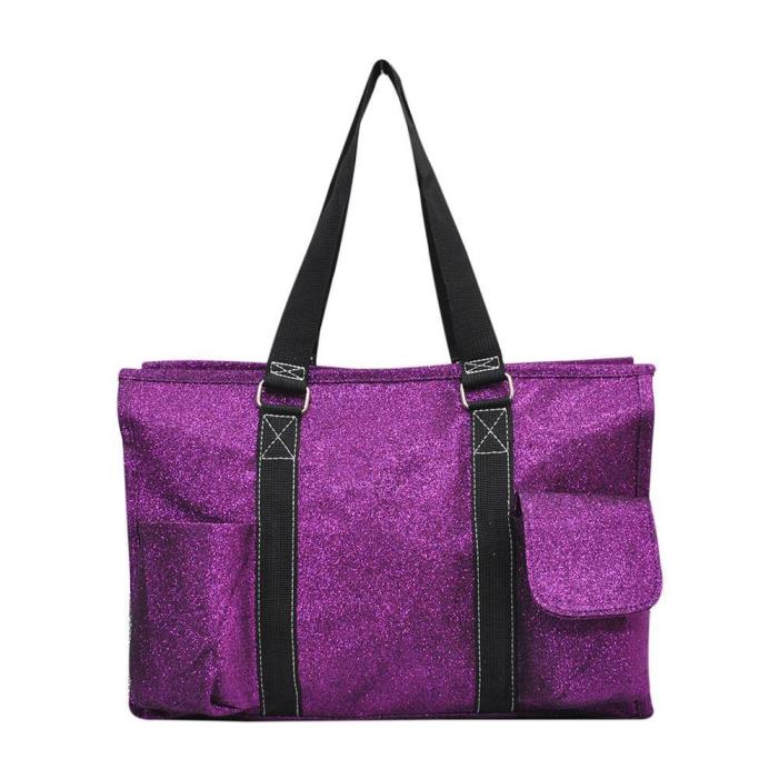Zip Top Utility Tote Organizer purse bag craft NWT NGIL FREE SHIP Purple Glitter