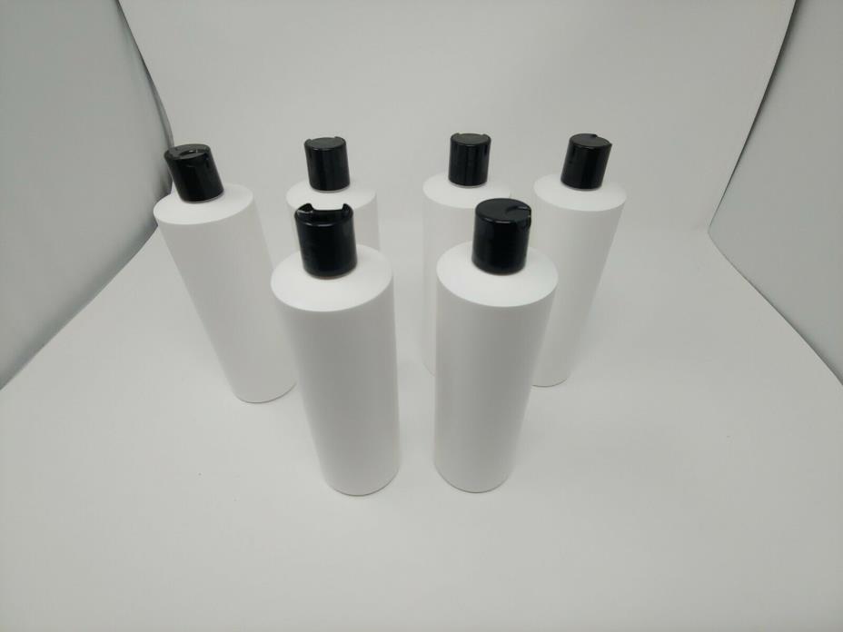 16 oz White HDPE Plastic Cylinder Bottles with Back Flip Top Caps Pack of 6