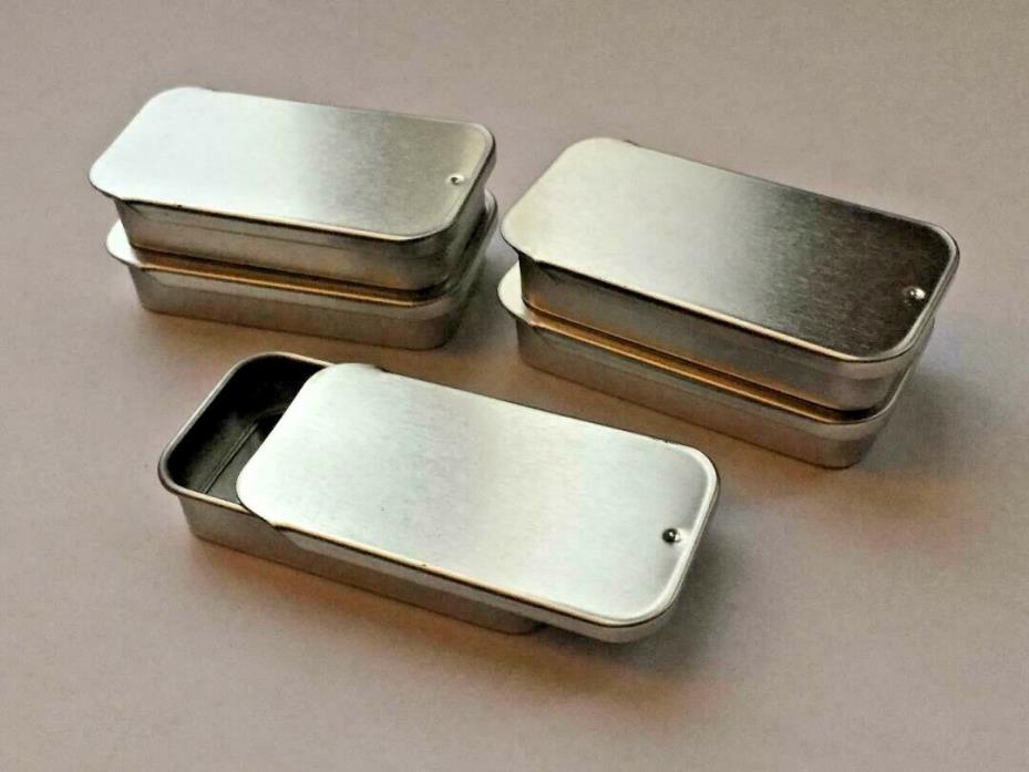 Metal Slide Top Tin Container for lip balm, crafts, storage, survival (5 Pack)