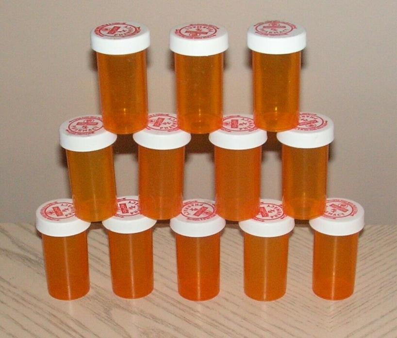 Lots of 12 Empty Amber Prescription Rx Pill Bottles in 12DR