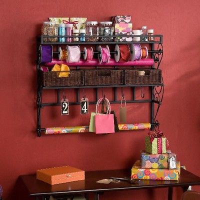 Hanging Craft Storage Rack Ribbon Gift Wrap Organizer Wall Mount Wrapping Paper