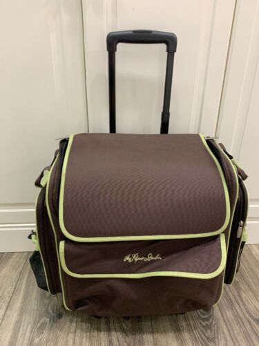 The Paper Studio Wheeled Bag Roller Storage Tote Brown Green