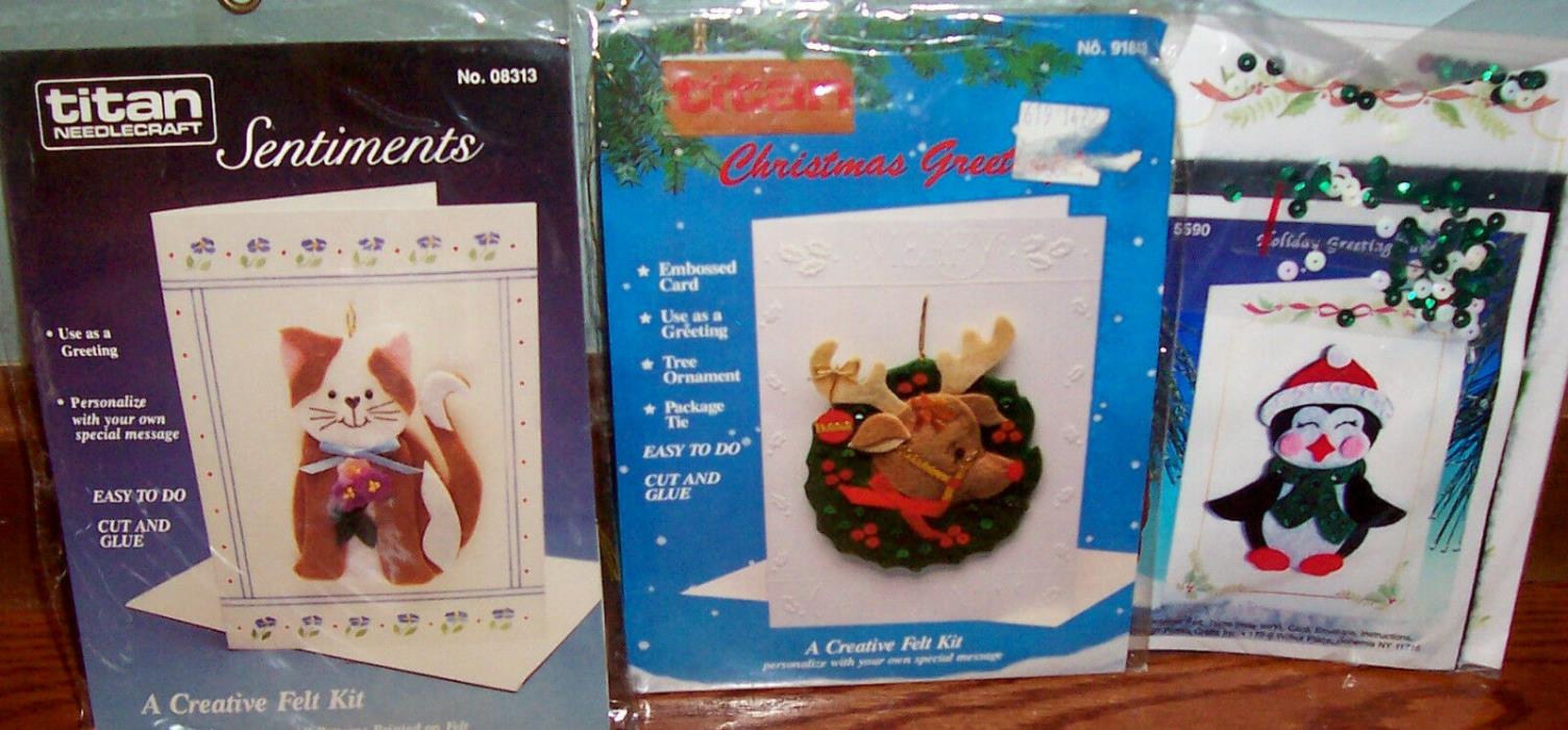 Felt Ornament Card Kits Lot 0f 3/ All New Sealed Kits