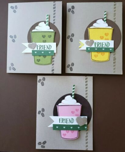 Stampin Up Coffee Cafe Friend cards set of 3 handmade cards w/envelopes.