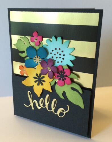 Handmade Black & Gold Floral Hello Card ~ made w/ Stampin Up & other prod Flower