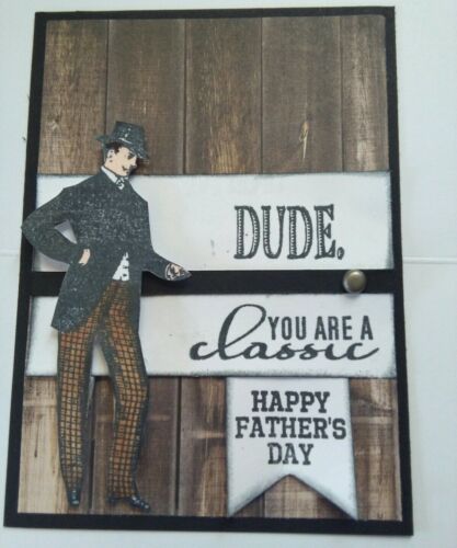 Stampin Up black vintage dapper dude Father's day card kit wood brad