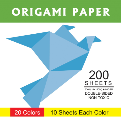 Origami Paper Double Sided Color - 200 Sheets - 20 Colors, AZO free