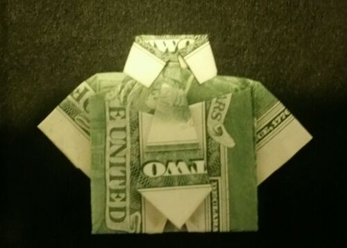 Money Origami -  a 2$bill Bill folded (Polo Shirt with Tie) paper folding