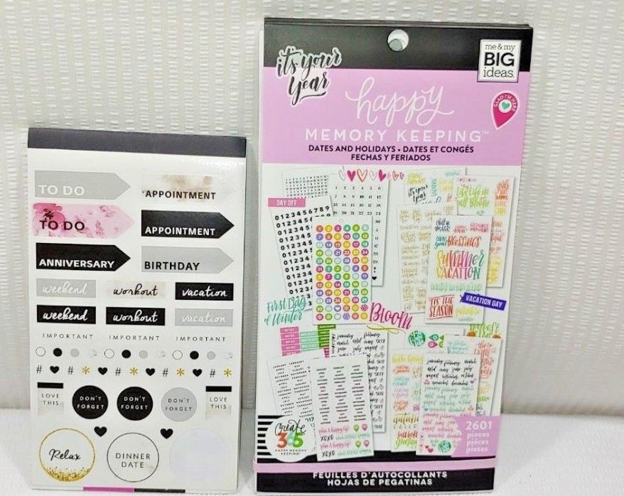 Lot of 2 Me and My Big Ideas & ? Planner Stickers Packs Dates Calendar Occasion