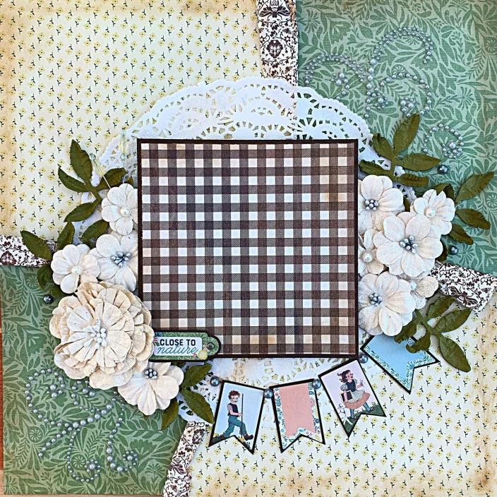 Handmade CLOSE TO NATURE Shabby Chic Fancy 12x12 Premade Scrapbook Layout Page