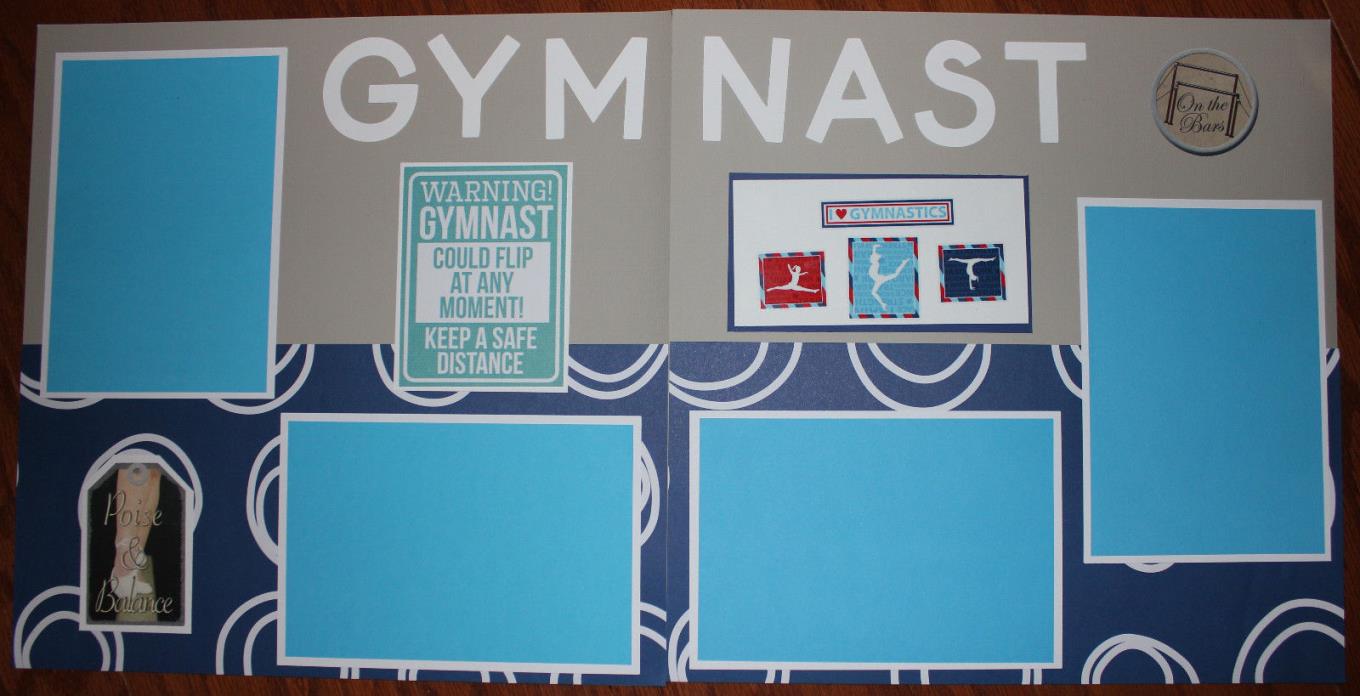 Gymnast 12 x 12 scrapbook layout double page 3D handmade photo ready sports
