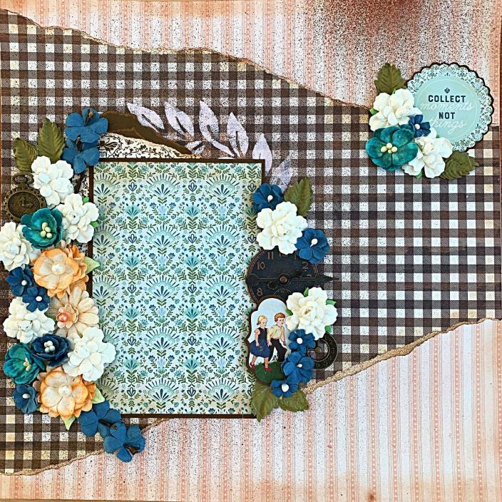Handmade MOMENTS NOT THINGS Flowers & Clocks 12x12 Premade Scrapbook Layout Page