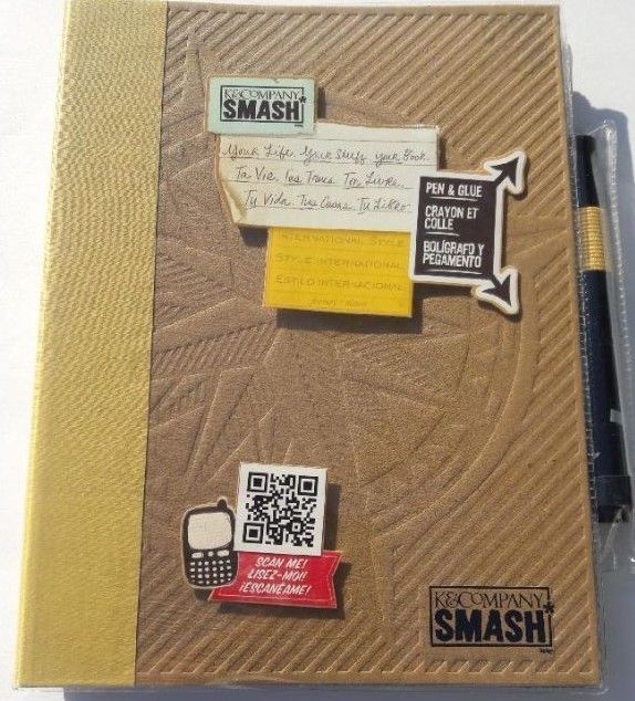 K&Company Smash Book Album Journal International Style Scrapbook Yellow pen/glue