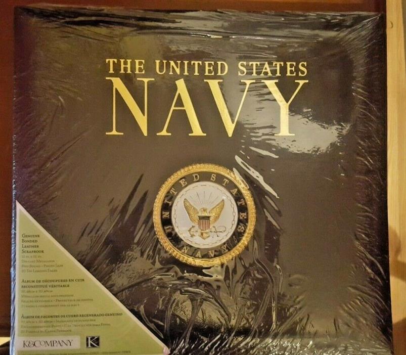 US Navy Leather Scrapbook Photo Album Raised Seal Military Graduation Gift NEW