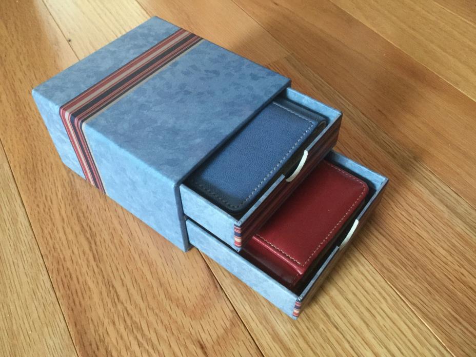 Two leather mini photo albums in a box with two drawers for 3.5 x 2.5 pictures