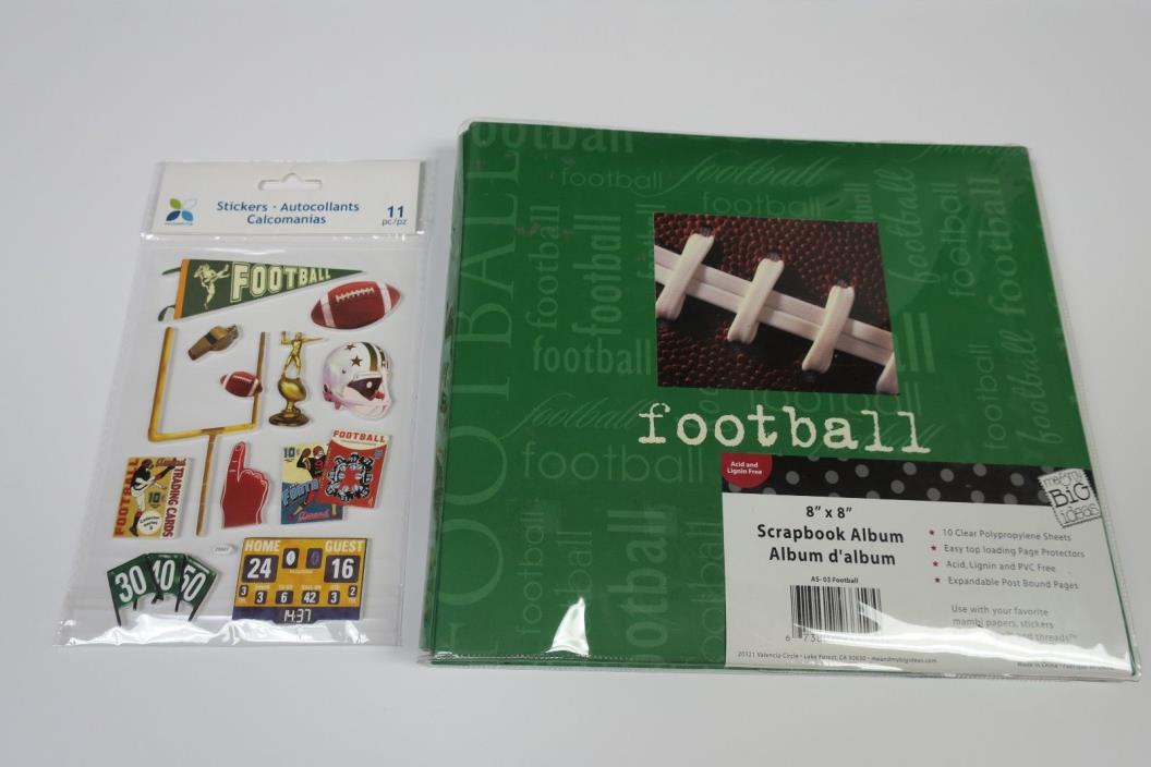 Football Sports me & my BIG ideas 8 x 8 Scrapbook Album and Sticker Set - NEW