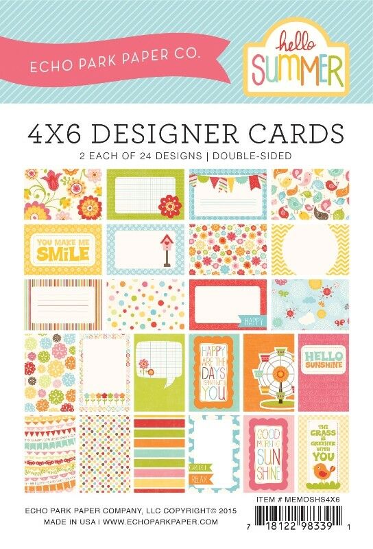 Echo Park - Hello Summer Memos 4x6 Designer Cards 24/pk Journaling Pocket Page