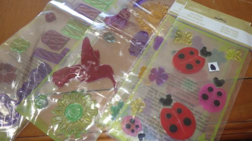 Gel Clings windows scrapbooking Lady Bug Flowers Hummingbird + 4 NIP