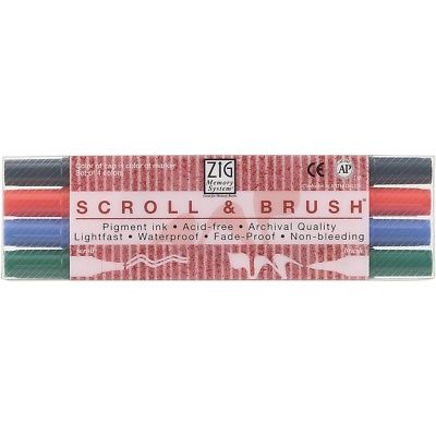 Zig Memory System Scroll & Brush Dual-Tip Markers, 4/pkg. Free Shipping